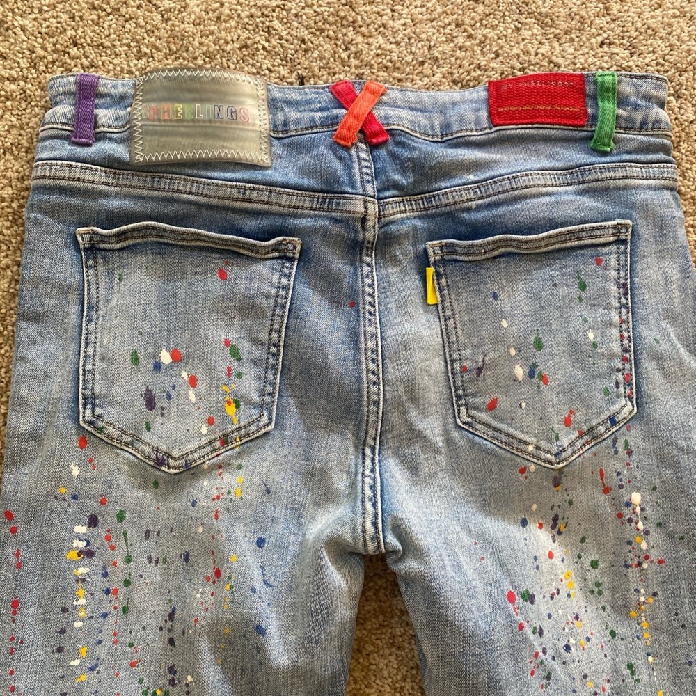 Pheelings Be Colorful splatter paint light wash jeans size 34
